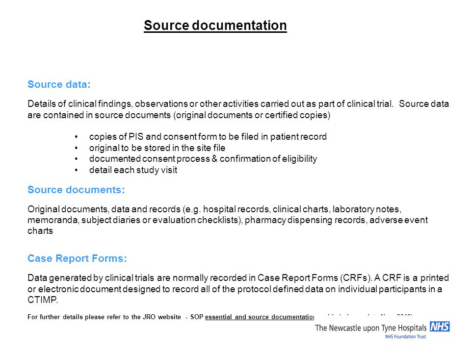 source documentation for research study
